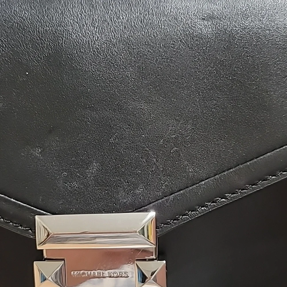 Michael Kors MK Whitney Leather Small Satchel Handbag Black Crossbody Neutral - Picture 12 of 12